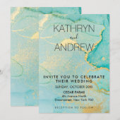 Faire-part de mariage Or Turquoise (Devant / Derrière)