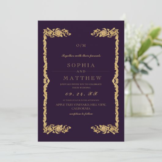 Faire-part de mariage or violet (Debout devant)