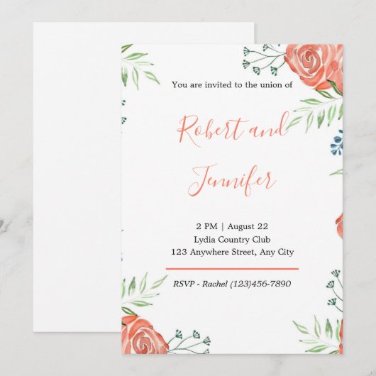 Faire-part de mariage orange (Devant / Derrière)