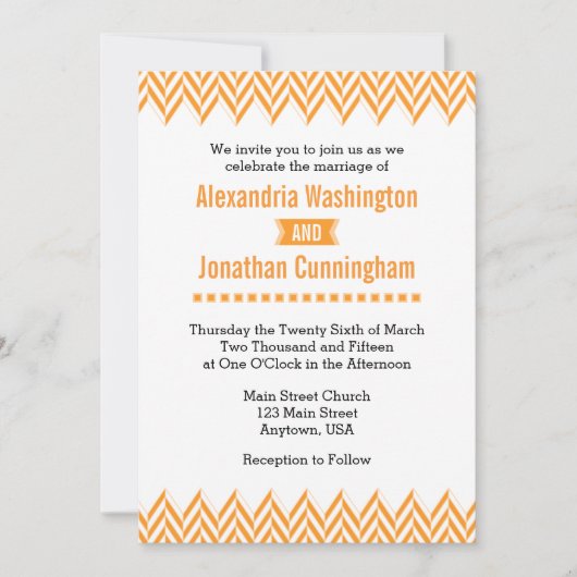 Faire-part de mariage Orange Blanc (Devant)