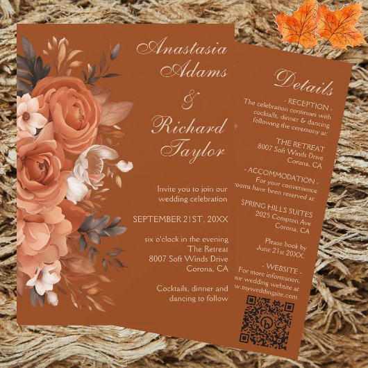 Faire-part de mariage orange brûlé