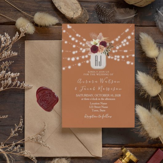 Faire-part de mariage orange brûlé Bourgogne
