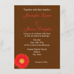 Faire-part de mariage orange de toile de jute de
