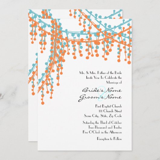 Faire-part de mariage orange et bleu (Devant / Derrière)