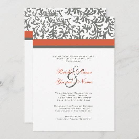 Faire-part de mariage orange et gris (Devant / Derrière)