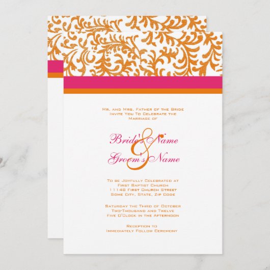 Faire-part de mariage orange et rose (Devant / Derrière)