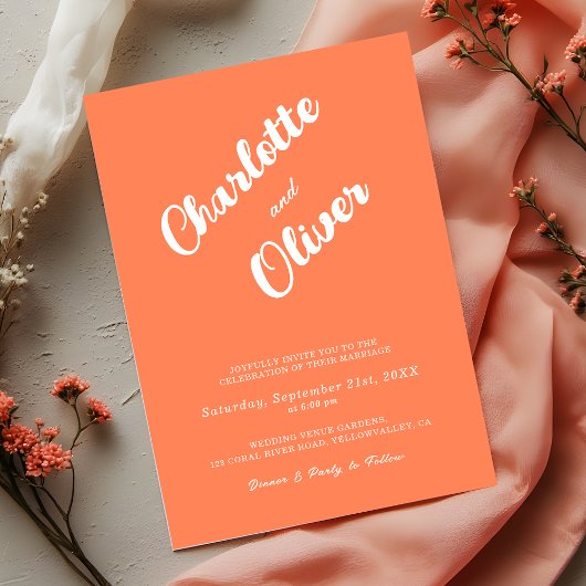 Faire-part de mariage orange moderne corail Union