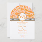 Faire-part de mariage orange Paisley avec points (Devant)