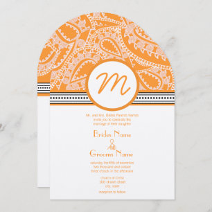 Faire-part de mariage orange Paisley avec points