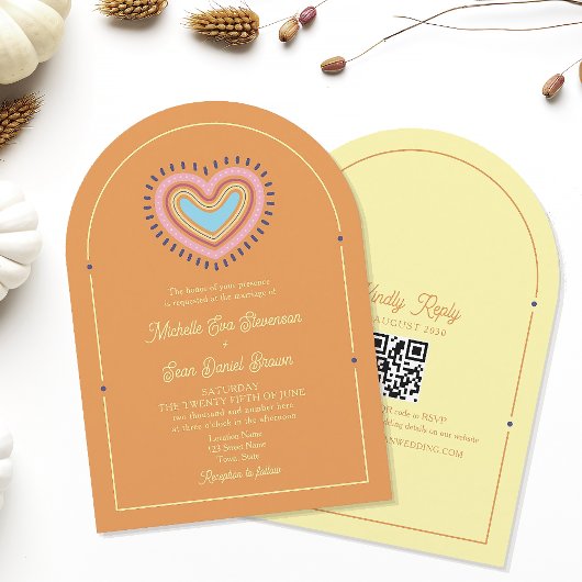 Faire-part de mariage Orange rétro