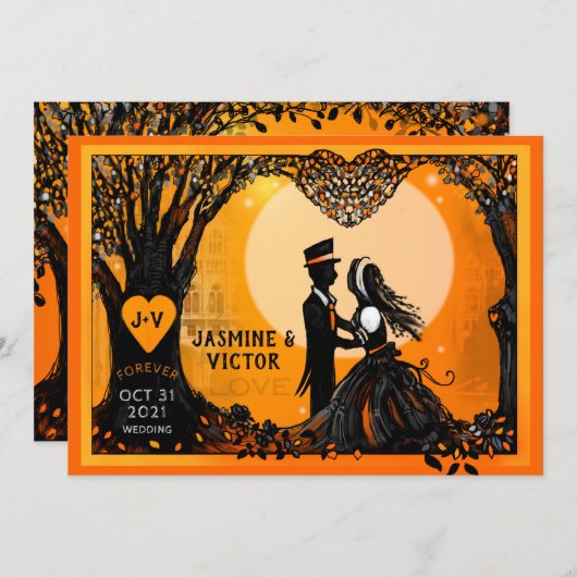 Faire-part de mariage Orange romantique d'automne (Devant / Derrière)