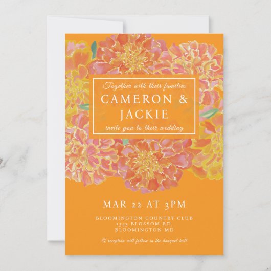 Faire-part de mariage orange souci vibrant (Devant)