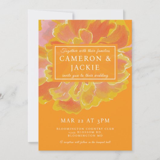 Faire-part de mariage orange souci vibrant (Devant)