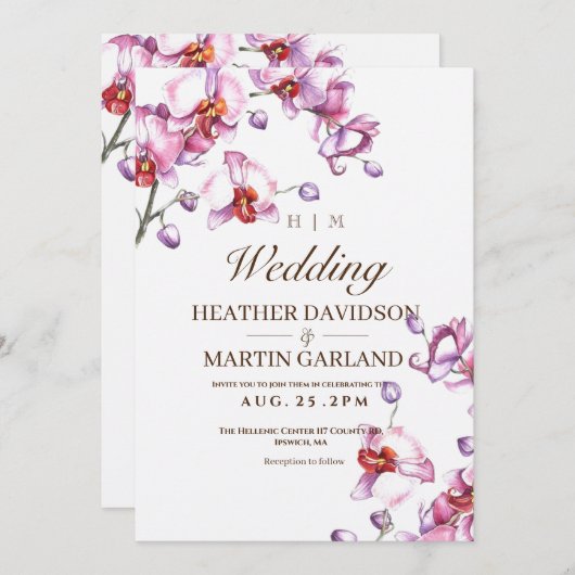 Faire-part de mariage orchidée (Devant / Derrière)