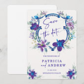 Faire-part de mariage Orchidée Bleu Violet à conse (Devant / Derrière)