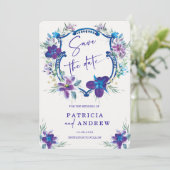 Faire-part de mariage Orchidée Bleu Violet à conse (Debout devant)