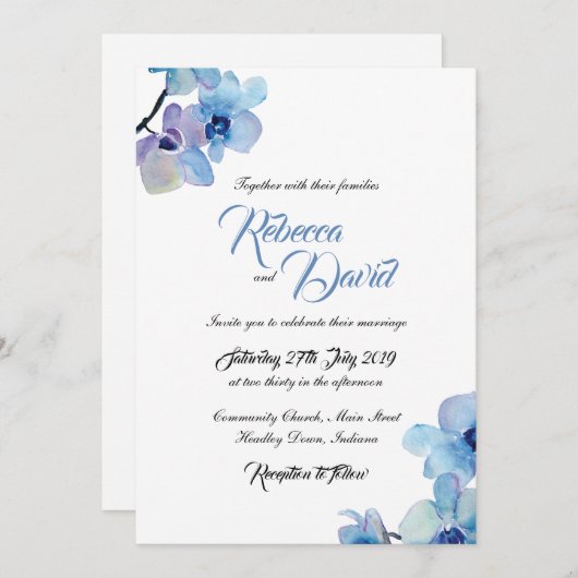 Faire-part de mariage | Orchidée bleue (Devant / Derrière)