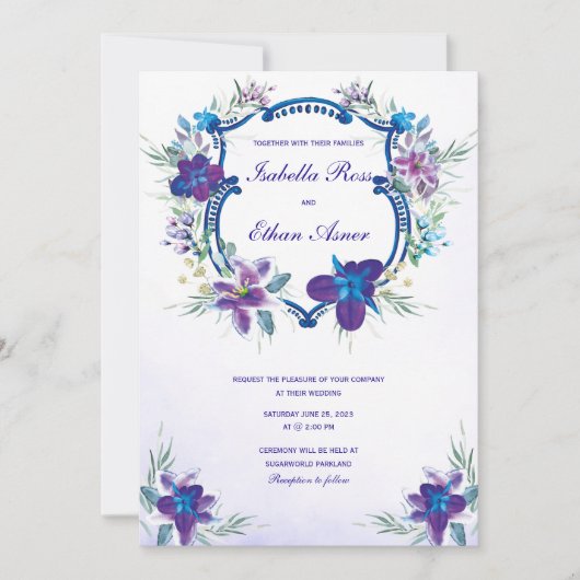 Faire-part de mariage Orchidée Bleue Turquoise Vio (Devant)
