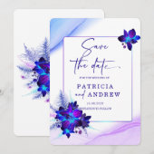 Faire-Part de Mariage Orchidée Bleue Violette à Sa (Devant / Derrière)