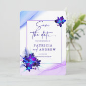 Faire-Part de Mariage Orchidée Bleue Violette à Sa (Debout devant)