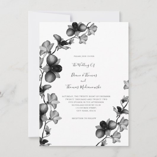 Faire-part de mariage orchidée noire et blanche (Devant)