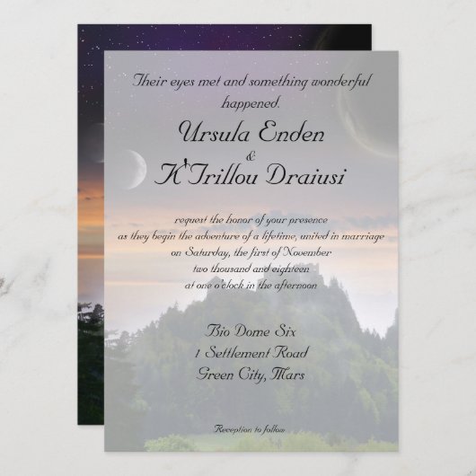 Faire-part de mariage orienté de l'espace (Devant / Derrière)