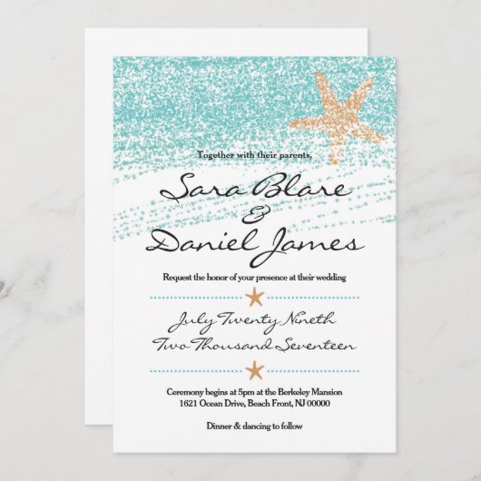 Faire-part de mariage orienté de plage avec (Devant / Derrière)