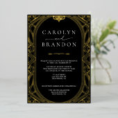 Faire-part de mariage Ornate Elegant Noir et Or (Debout devant)