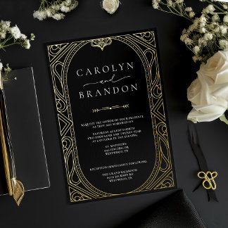 Faire-part de mariage Ornate Elegant Noir et Or