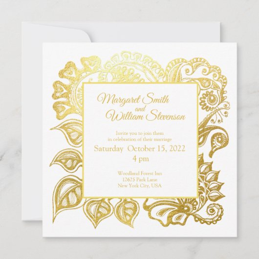 Faire-part de mariage ornement fleuri parties scin (Devant)