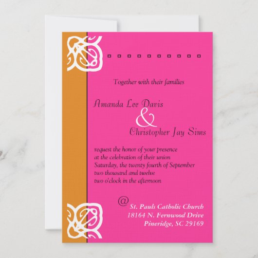 Faire-part de mariage ornementale orange et rose (Devant)