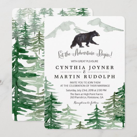 Faire-part de mariage Ours d'Arbre Rustique (Devant / Derrière)