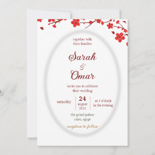 Faire-part de mariage ovale à cadre de fleurs de c
