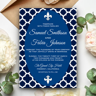 Faire-part de mariage ovale à quatre feuilles bleu