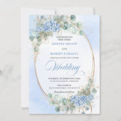 Faire-part de mariage ovale or Hydrangea Bleue (Devant)