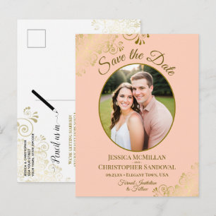 Faire-part de mariage ovale Peach & Gold Posh avec