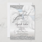 Faire-part de mariage pailleté argent et nœud blan (Devant)