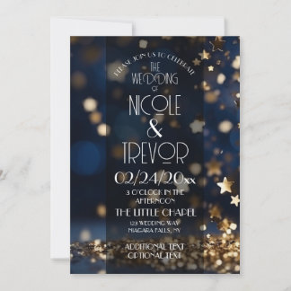 Faire-Part de Mariage Pailleté Étoiles Dorées