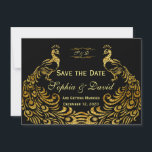 Faire-part de mariage | Paon doré ENREGISTRER LA D<br><div class="desc">Conception unique avec un fond dégradé Royal Burgundy et des paons dorés scintillants abstraits pour votre événement de mariage spécial. Cela donnera une touche unique à votre style de mariage. Soyez différent ! Personnalisez avec vos propres informations. Si vous devez déplacer le texte ou modifier la taille, la police ou...</div>