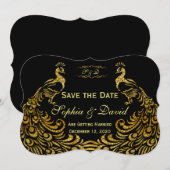 Faire-part de mariage | Paon doré SAUVEGARDER LA D (Devant / Derrière)