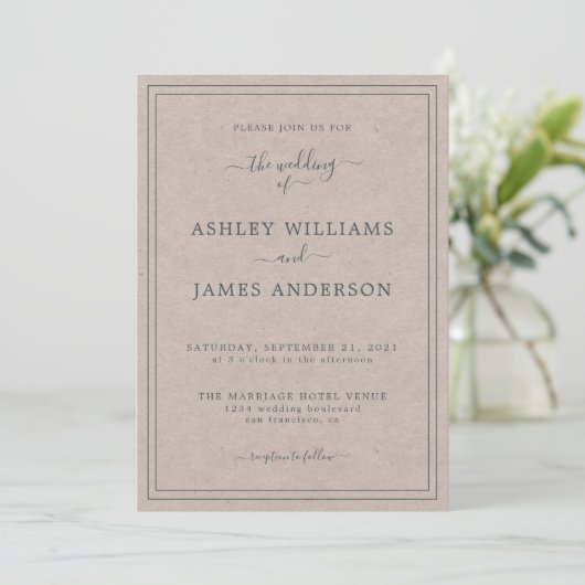 Faire-part de mariage papier Kraft à script chic (Debout devant)