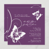 Faire-part de mariage papillon blanc et violet (Devant / Derrière)