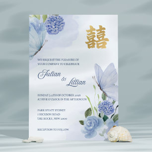 Faire-Part de Mariage Papillon Bleu Or