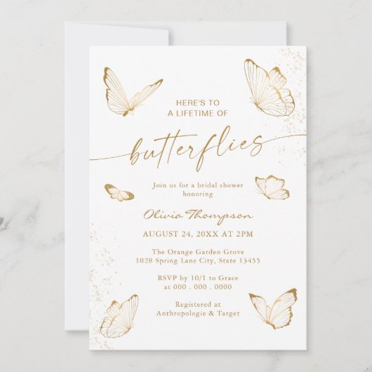 Faire-part de mariage papillon en or blanc (Devant)
