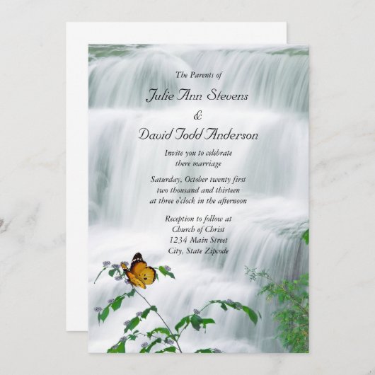 Faire-part de mariage papillon et cascade (Devant / Derrière)