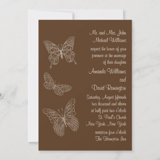 Faire-part de mariage papillon Filigree en Brown (Devant)