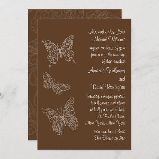Faire-part de mariage papillon Filigree en Brown (Devant / Derrière)