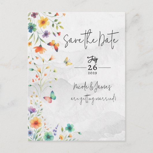 Faire-part de mariage papillon floral aquarelle co (Devant)