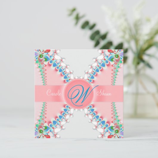 Faire-part de mariage papillon fractée rose satiné (Debout devant)