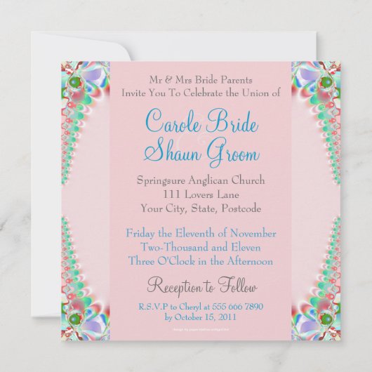 Faire-part de mariage papillon fractée rose satiné (Dos)